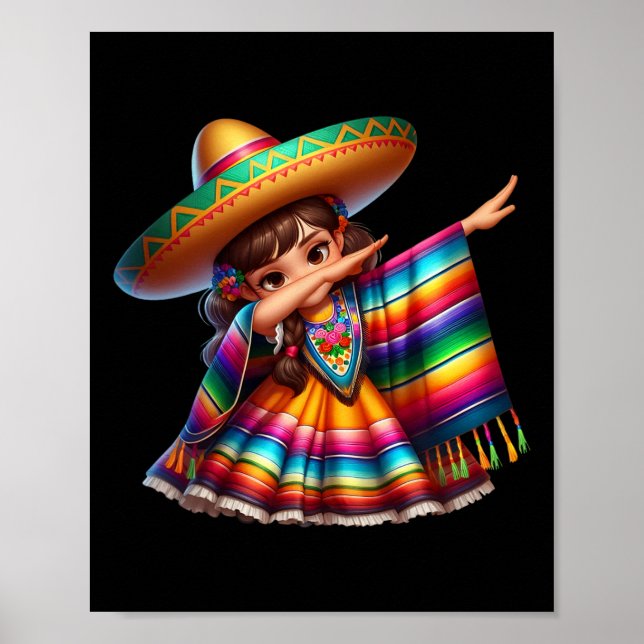 Funny Dabbing Mexican Poncho Sombrero Cinco De May Poster (Front)