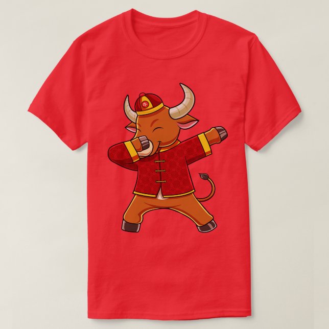 Funny Dabbing Ox Chinese New Year 2021 Gift T-Shirt (Design Front)