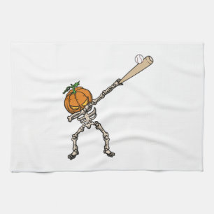 Funny Dabbing Pumpkin Head Baseball Gift Idea Tea Towel