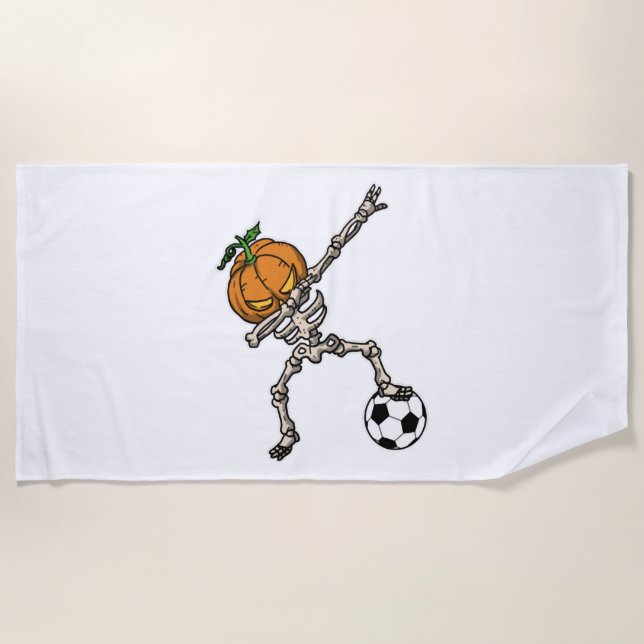 Funny Dabbing Pumpkin Head Soccer Gift Idea Beach Towel (Front)