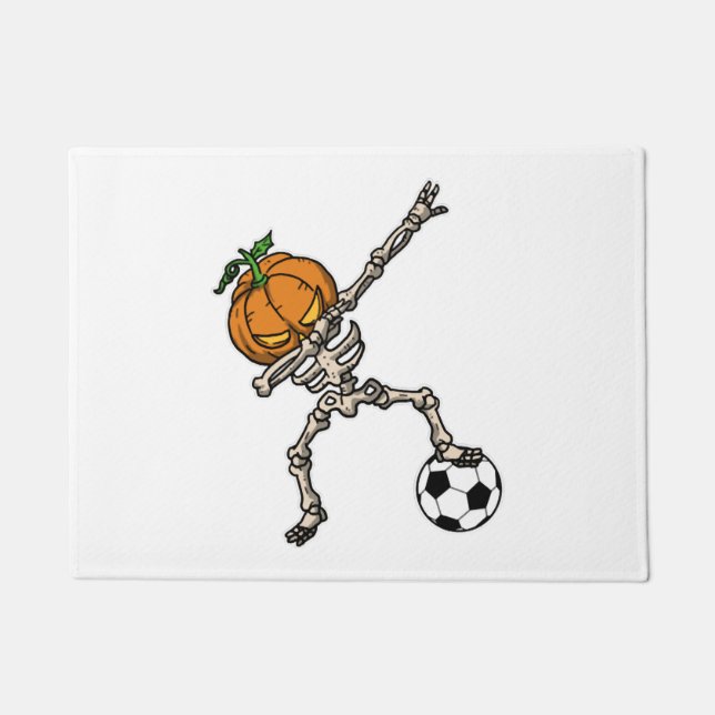 Funny Dabbing Pumpkin Head Soccer Gift Idea Doormat (Front)