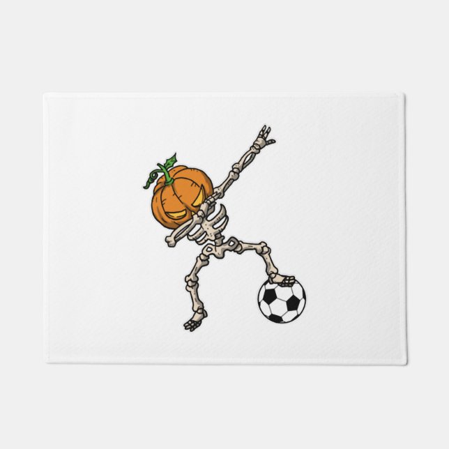 Funny Dabbing Pumpkin Head Soccer Gift Idea Doormat (Front)