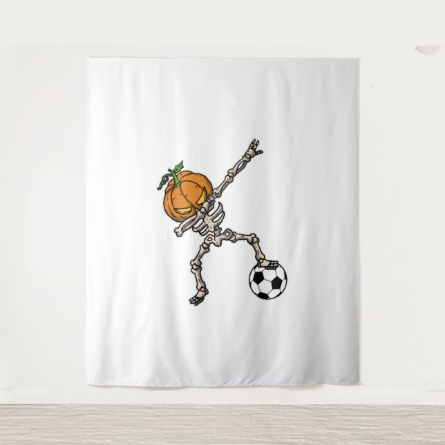 Funny Dabbing Pumpkin Head Soccer Gift Idea Tapestry (Front)