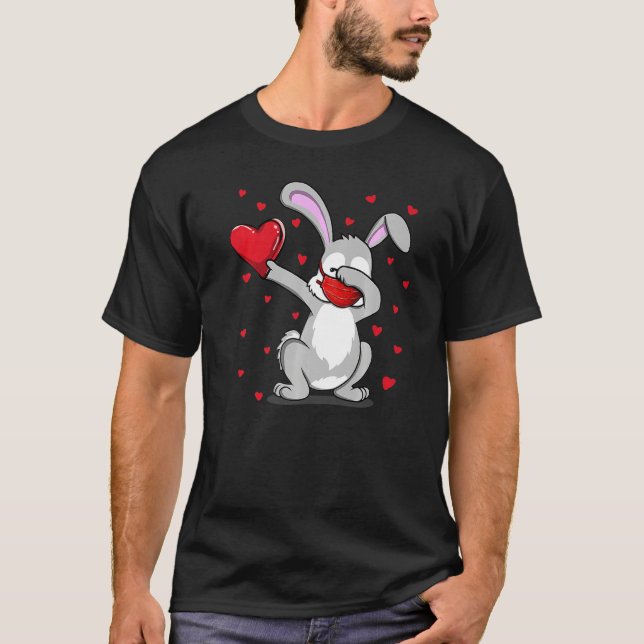 Funny Dabbing Rabbit Face Mask Dab Dance Valentine T-Shirt (Front)