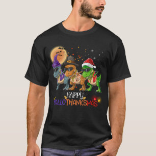 Funny Dabbing Rapper Dinosaur Happy HalloThanksMas T-Shirt