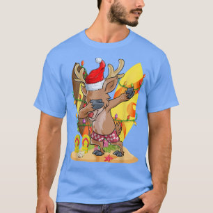Funny Dabbing Reindeer Hawaii Summer Merry Christm T-Shirt