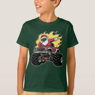 Funny Dabbing Santa Black Quad Monster Truck T-Shirt