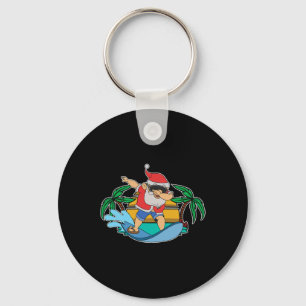 Funny Dabbing Santa Claus Surfing Summer Christmas Key Ring