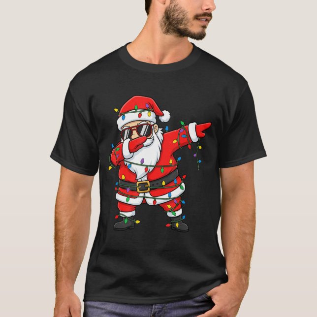 Funny Dabbing Santa Xmas Lights Men Boys Girls Chr T-Shirt (Front)