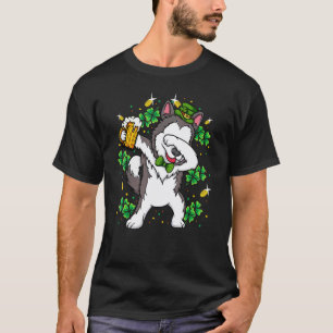 Funny Dabbing Siberian Husky Leprechaun Dog St Pat T-Shirt