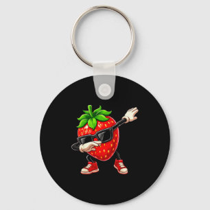 Funny Dabbing Strawberry Summer Fruit Lover Men Wo Key Ring
