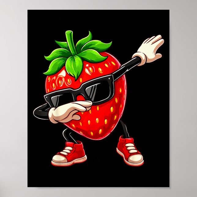 Funny Dabbing Strawberry Summer Fruit Lover Men Wo Poster (Front)