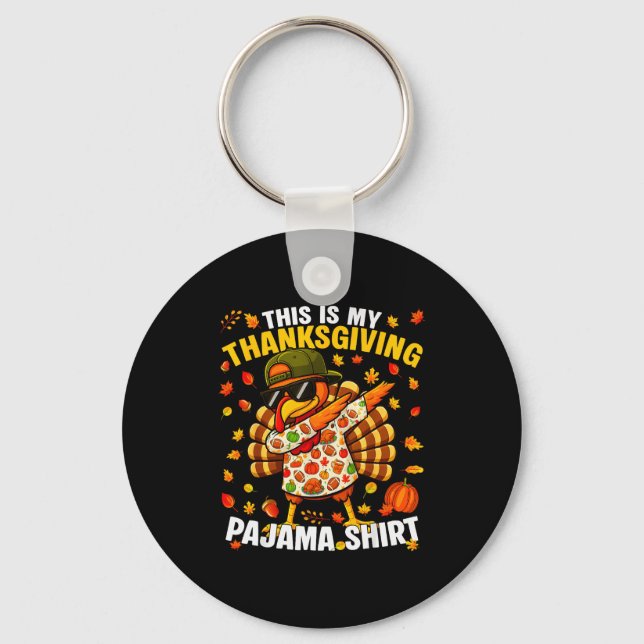 Funny Dabbing Turkey Thanksgiving Pajamas Pjs Srts Key Ring (Front)