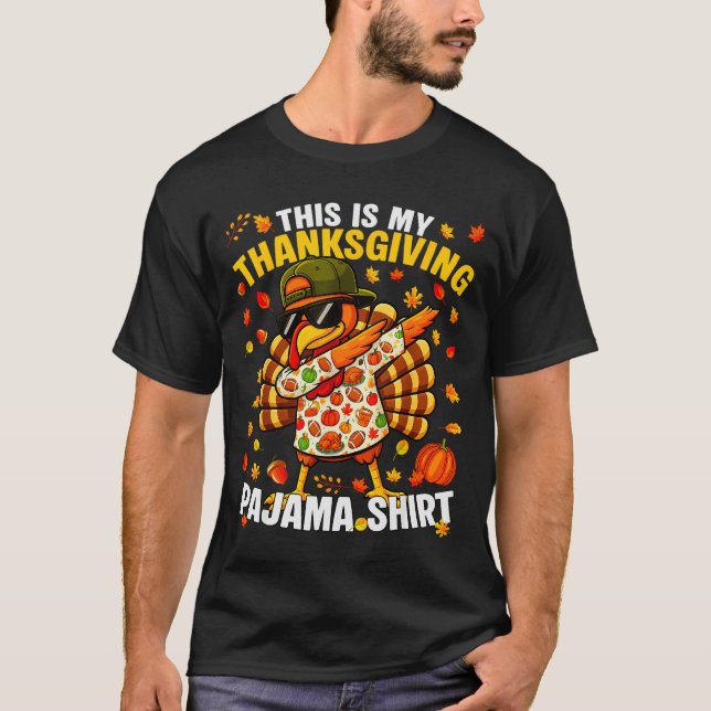 Funny Dabbing Turkey Thanksgiving Pajamas Pjs Srts T-Shirt (Front)