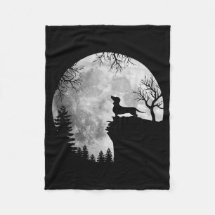 Funny Dachshund And Moon Halloween Dog Lover Fleece Blanket