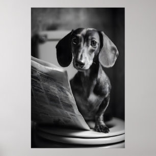 Funny Dachshund Bathroom Print, Reading Dog Poster
