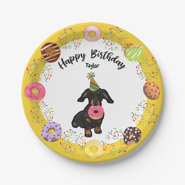 Funny Dachshund Birthday Party Paper Plate (Front)