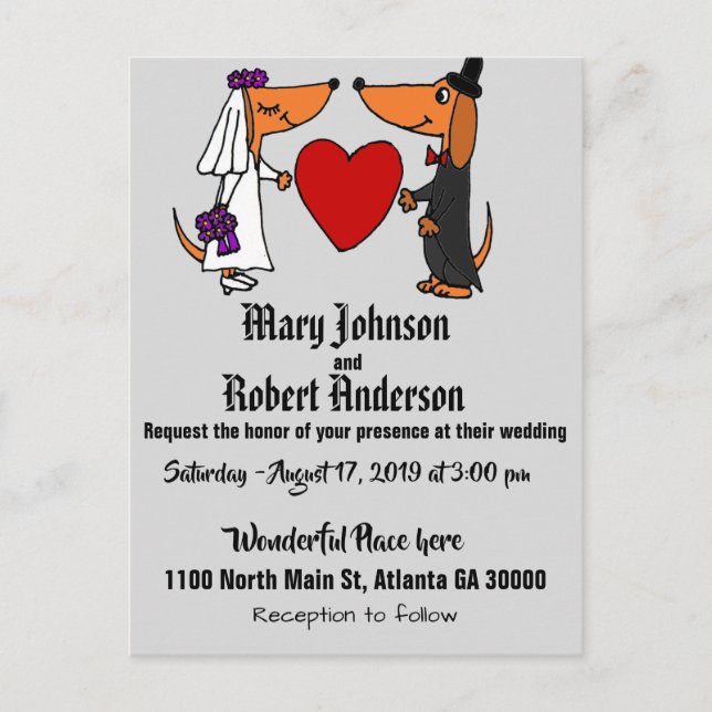 Funny Dachshund Bride and Groom Wedding Invitation (Front)