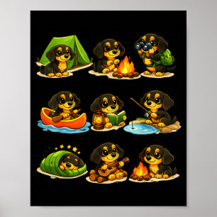 Funny dachshund camping cute dog hiking camper poster