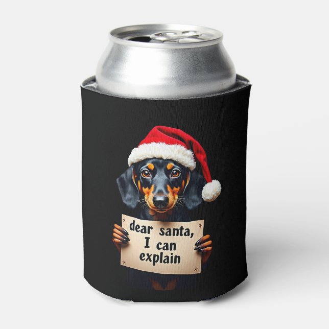 Funny Dachshund Christmas Dear Santa I Can Explain Can Cooler (Can Front)