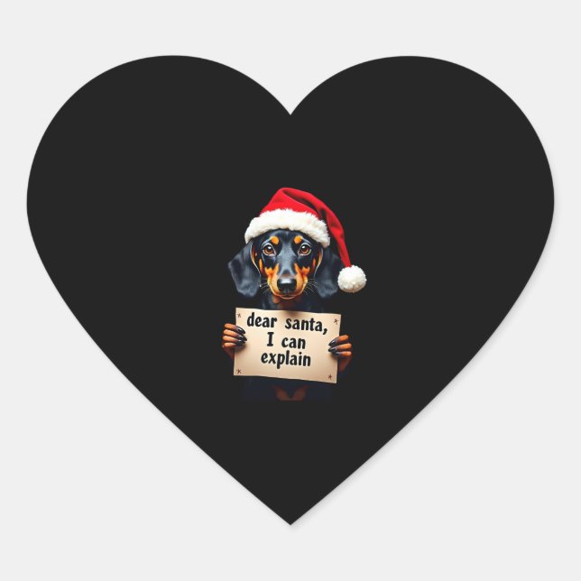 Funny Dachshund Christmas Dear Santa I Can Explain Heart Sticker (Front)
