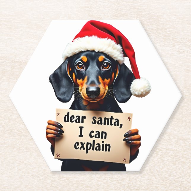 Funny Dachshund Christmas Dear Santa I Can Explain Paper Coaster (Front)