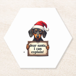 Funny Dachshund Christmas Dear Santa I Can Explain Paper Coaster