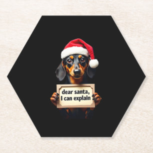Funny Dachshund Christmas Dear Santa I Can Explain Paper Coaster