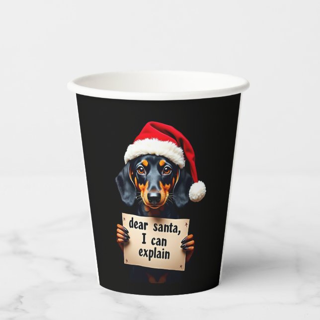 Funny Dachshund Christmas Dear Santa I Can Explain Paper Cups (Front)