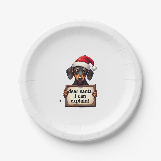 Funny Dachshund Christmas Dear Santa I Can Explain Paper Plate (Front)