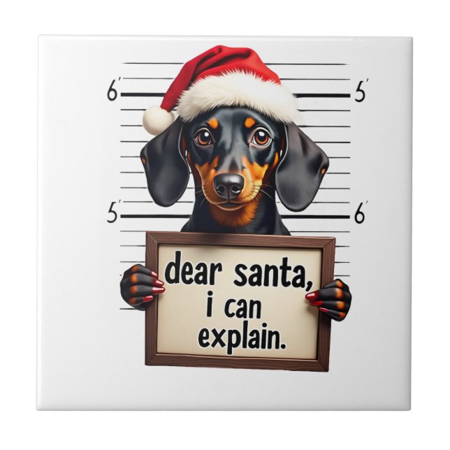 Funny Dachshund Christmas Dear Santa I Can Explain Tile (Front)