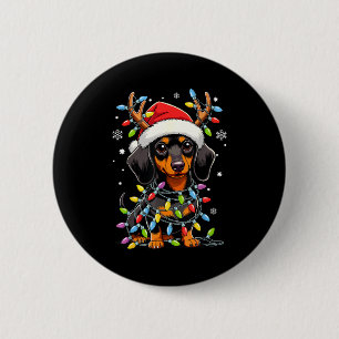 Funny Dachshund Christmas Lights Santa Hat Xmas  6 Cm Round Badge