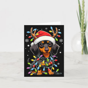 Funny Dachshund Christmas Lights Santa Hat Xmas  Card