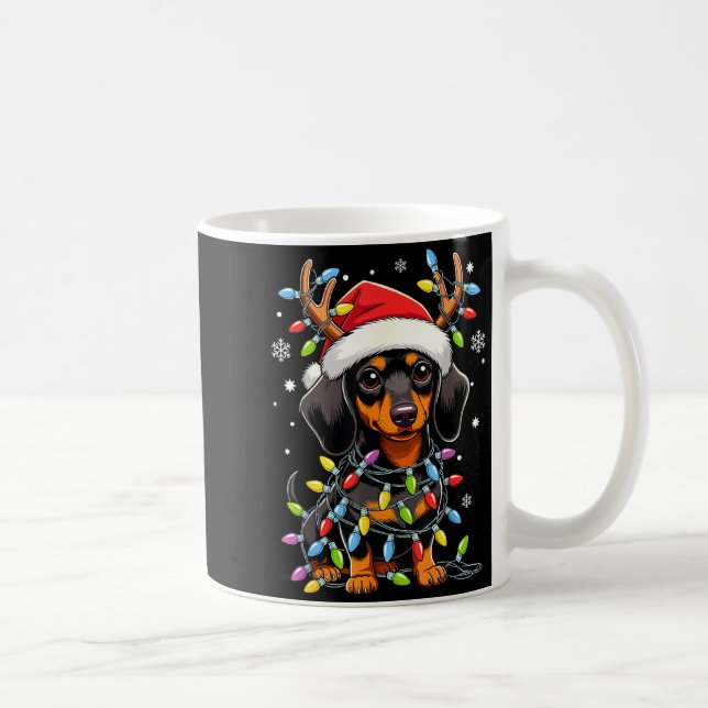 Funny Dachshund Christmas Lights Santa Hat Xmas  Coffee Mug (Right)