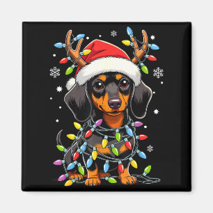 Funny Dachshund Christmas Lights Santa Hat Xmas Magnet