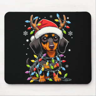 Funny Dachshund Christmas Lights Santa Hat Xmas  Mouse Mat