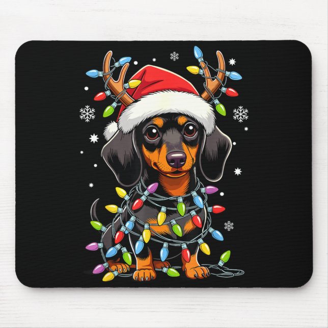 Funny Dachshund Christmas Lights Santa Hat Xmas  Mouse Mat (Front)
