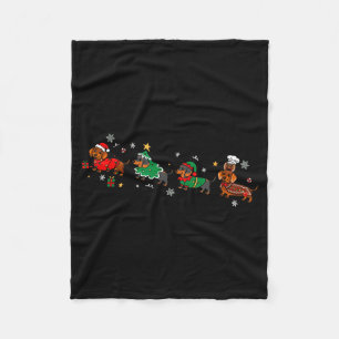 Funny Dachshund Christmas Parade  Fleece Blanket