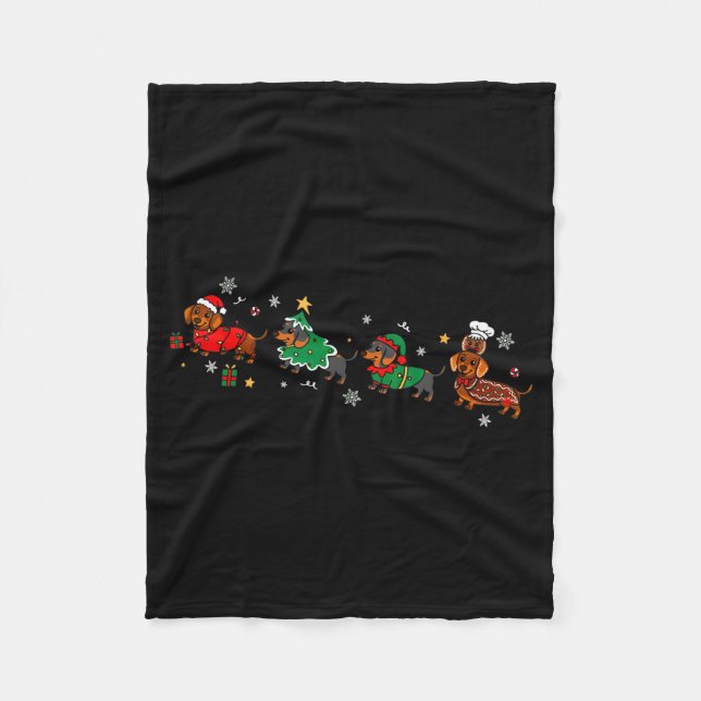 Funny Dachshund Christmas Parade  Fleece Blanket (Front)