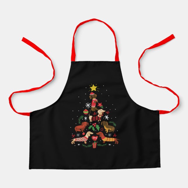 Funny Dachshund Christmas Tree Apron (Front)