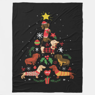 Funny Dachshund Christmas Tree Fleece Blanket