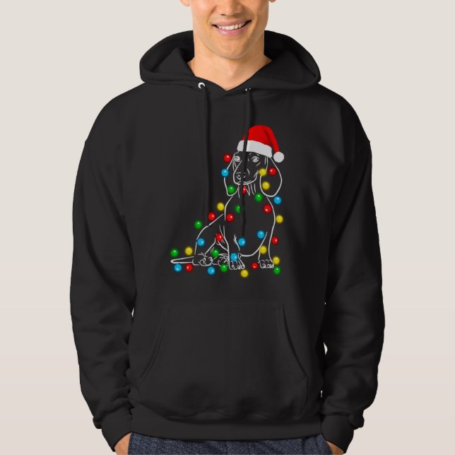 Funny Dachshund Christmas Tree Lights Led Dog Doxi Hoodie (Front)
