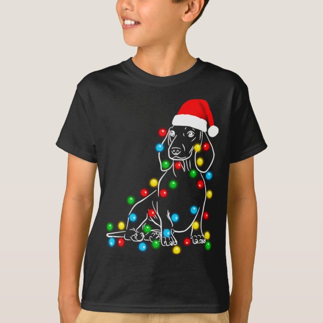 Funny Dachshund Christmas Tree Lights Led Dog Doxi T-Shirt (Front)
