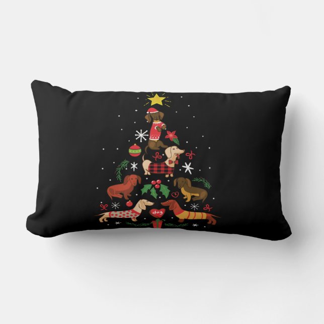 Funny Dachshund Christmas Tree Lumbar Cushion (Front)