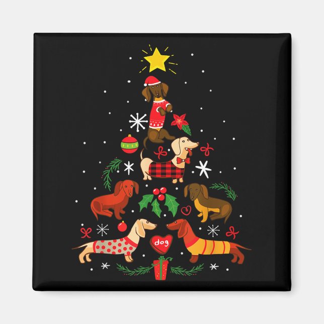 Funny Dachshund Christmas Tree Ornament Decor Gift Magnet (Front)