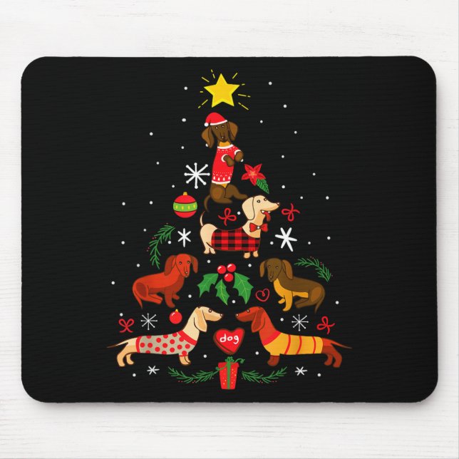 Funny Dachshund Christmas Tree Ornament Decor Gift Mouse Mat (Front)