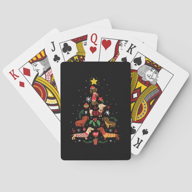 Funny Dachshund Christmas Tree Playing Cards (Back)