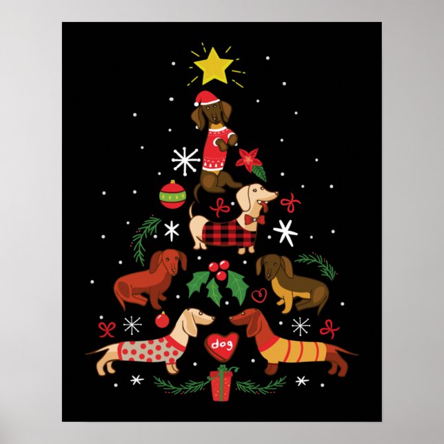 Funny Dachshund Christmas Tree Poster (Front)