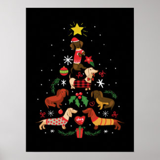Funny Dachshund Christmas Tree Poster