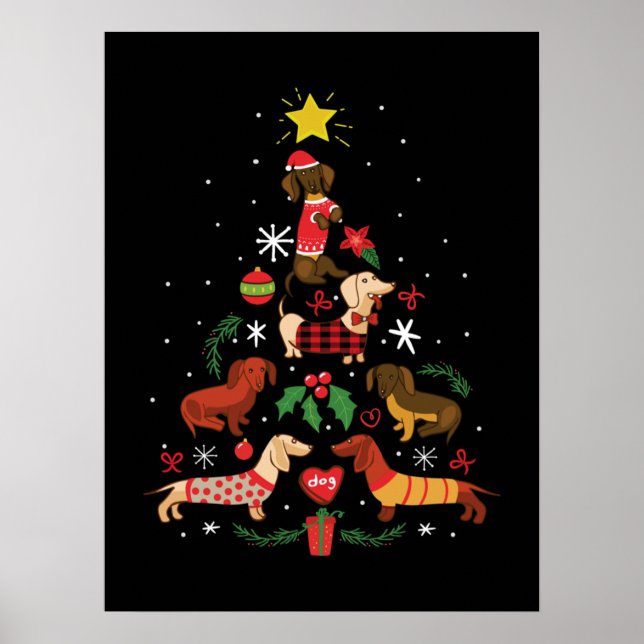 Funny Dachshund Christmas Tree Poster (Front)